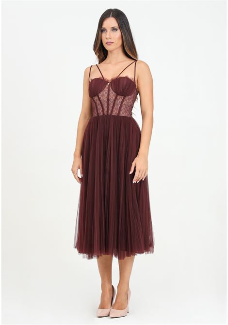 Abito midi bordeaux da donna in tulle ELISABETTA FRANCHI | AB73847E2CG3